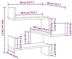 Γωνιακά ράφια τοίχου 2 τεμάχια Παλιό ξύλο 40x40x49,5 cm - Καφέ