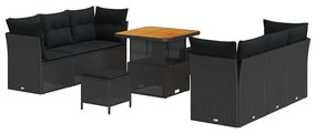 vidaXL Σετ Καναπέ Κήπου Ρυθμιζόμενο ύψος 9 pcs Μαύρο συνθετικό ρατάν
