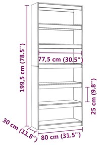 Βιβλιοθήκη/Διαχωριστικό Χώρου Γκρι 80x30x199,5 εκ. Μασίφ Πεύκο - Γκρι