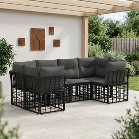 vidaXL Σειρά Καναπέ Εξωτερικού με μαξιλάρι 6 pcs Μαύρο Πολυεστέρας