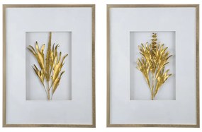 Artekko Botanicial Πίνακας με Κορνίζα και Φύλλα Ξύλο Γυαλί Χρυσό (60x3x80)cm Σετ/2 Artekko 83472-SA
