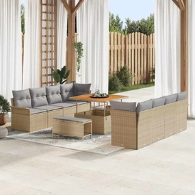 vidaXL Σετ Καναπέ Κήπου Ρυθμιζόμενο ύψος 11 pcs Μπεζ συνθετικό ρατάν