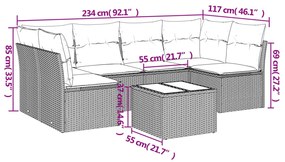 vidaXL Καναπές Σετ 7 Τεμαχίων Μαύρο Συνθετικό Ρατάν με Μαξιλάρια