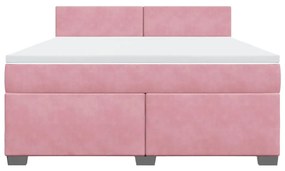 Κρεβάτι Boxspring με Στρώμα Ροζ 180x200 εκ. Βελούδινο - Ροζ