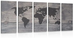 Χάρτης εικόνων 5 μερών του κόσμου σε σκούρο ξύλο