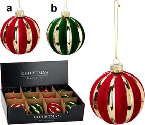 Γυάλινη Μπάλα Χριστουγέννων Velvet Stripes 8cm σε 2 σχέδια 672382 (b)