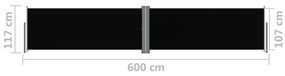 Διαχωριστικό Βεράντας Συρόμενο Μαύρο 117 x 600 εκ. - Μαύρο