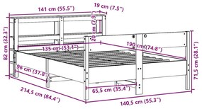 Σκελετός Κρεβατιού Χωρίς Στρώμα 135x190 εκ Μασίφ Ξύλο Πεύκου - Καφέ