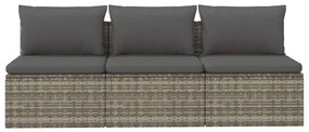 vidaXL Καναπές Κήπου Τριθέσιος Γκρι από Συνθετικό Ρατάν με Μαξιλάρια