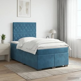 vidaXL Κρεβάτι box spring με στρώμα Μπλε 120 x 190 cm Βελούδο