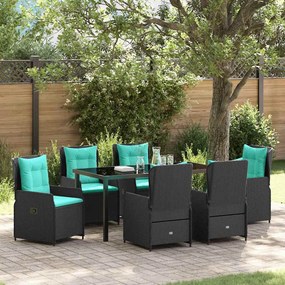 vidaXL Σέτ φαγητού για κήπο με μαξιλάρι 7 pcs Μαύρο Πολυ ράταν