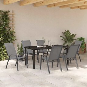 vidaXL Σέτ φαγητού για κήπο 7 pcs Γκρι Textilene και ατσάλι