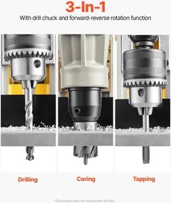 Magnetic Drill 1400W 2878 lbf Mag Drill Press 2 in Boring Diameter 6 Bits Yellow