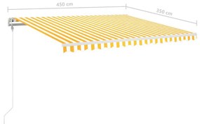 Τέντα Αυτόματη με LED &amp; Αισθ. Ανέμου Κίτρινο/Λευκό 450x350 εκ. - Κίτρινο