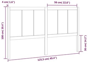 vidaXL Κεφαλάρι Κρεβατιού Μαύρο 125,5 x 4 x 100 εκ. Μασίφ Ξύλο Πεύκου