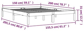 Πλαίσιο Κρεβατιού Καφέ Κεριού 150x200εκ από Μασίφ Ξύλο Πεύκου - Καφέ