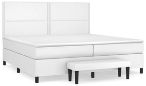 vidaXL Κρεβάτι Boxspring με Στρώμα Λευκό 200x200 εκ. Συνθετικό Δέρμα