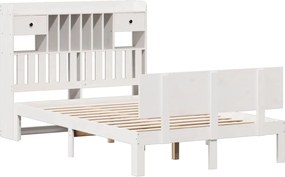 vidaXL Κρεβάτι Βιβλιοθήκη Χωρίς Στρώμα Λευκό 135x190 εκ Μασίφ Πεύκο