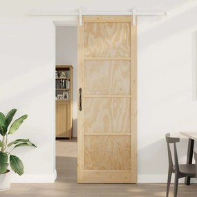 vidaXL Συρόμενη Πόρτα με Σετ Εξαρτημάτων 83x232 εκ Συμπαγές Ξύλο Πεύκου