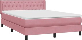 vidaXL Box Spring κρεβάτι με στρώμα ροζ 160x220 cm Βελούδινο