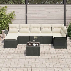 vidaXL Σετ Καναπέ Κήπου με μαξιλάρι 8 pcs Μαύρο Πολυ ράταν