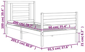 Πλαίσιο Κρεβατιού με Κεφαλάρι Μελί 90 x 200 εκ. από Μασίφ Ξύλο - Καφέ