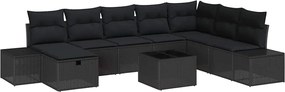 vidaXL Σετ Καναπέ Κήπου με μαξιλάρι 9 pcs Μαύρο Πολυ ράταν
