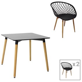 Ezra-Natali dining table set of 3 pp-mdf in black-natural color 80x80x76cm 80x80x76 εκ.