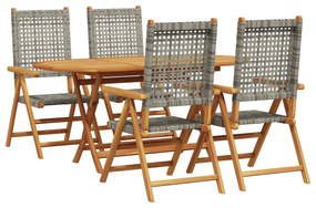 vidaXL Σετ Κηποεπίπλων 5 Τεμαχίων  Γκρι από Μασίφ Ξύλο Ακακίας και Πολυ Ράττον