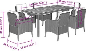 vidaXL Σετ Τραπεζαρίας Κήπου 7 τεμ. Γκρι Συνθ. Ρατάν με Μαξιλάρια