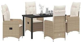 vidaXL Σέτ φαγητού για κήπο με μαξιλάρι 5 pcs Μπεζ συνθετικό ρατάν