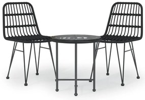 vidaXL Σετ Επίπλων Bistro Κήπου 3 τεμ. από Μαύρο Συνθετικό Ρατάν