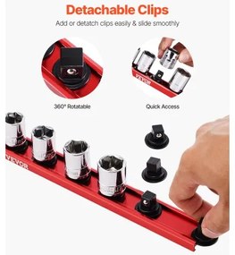 VEVOR Socket Organizer Rail Set 3PCS Aluminum Socket Organizers with 40 Clips