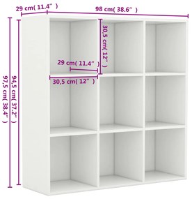 vidaXL Βιβλιοθήκη Λευκή 98 x 29 x 97,5 εκ. Επεξεργασμένο Ξύλο