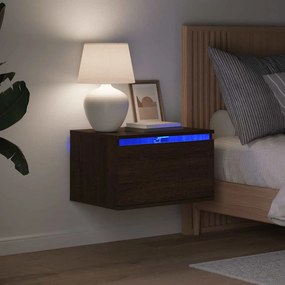 vidaXL Κομοδίνα Επιτοίχια με Φώτα LED 2 τεμ. Καφέ Δρυς