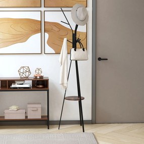 Σχάρα σε σχέδιο Scandi, ράφι ρούχων, γάντζοι 7 παλτών, μαύρο + καφέ