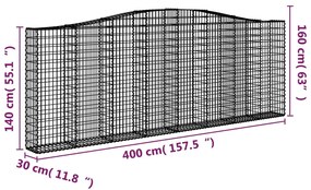 Συρματοκιβώτια Τοξωτά 8 τεμ. 400x30x140/160 εκ. Γαλβαν. Ατσάλι - Ασήμι