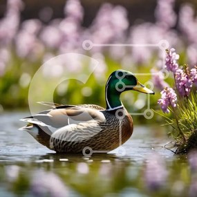 Intra Συλλεκτικό Ξύλινο Παζλ Plywood 4mm - Πάπια που κολυμπά κοντά σε μωβ λουλούδια Σε Ξύλινο Κουτί - Διαστάσεις: 10x10 cm – 25 κομμάτια