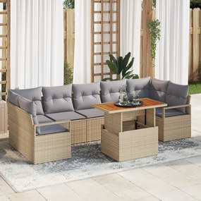 vidaXL Σετ Καναπέ Κήπου με μαξιλάρι 8 pcs Μπεζ και Γκρι Μεγάλο Ρατάν