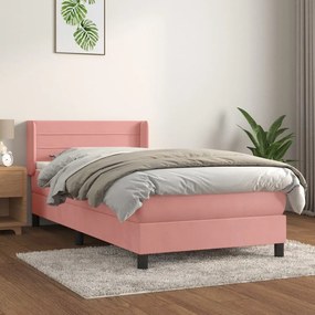 Κρεβάτι Boxspring με Στρώμα Ροζ 100x200 εκ. Βελούδινο - Ροζ