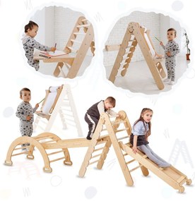 Σετ Αναρριχησης Montessori 5 Σε 1: Τριγωνικη Σκαλα + Αψιδα Αναρριχησης + Τσουληθρα + Αναρτηση για Σχεδιο + Διχτυ