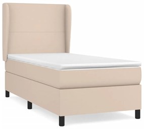 vidaXL Κρεβάτι Boxspring με Στρώμα Καπουτσίνο 90x190εκ.από Συνθ. Δέρμα
