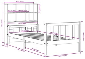 Κρεβάτι Βιβλιοθήκη Χωρίς Στρώμα Καφέ 90x190 εκ Μασίφ Πεύκο - Καφέ