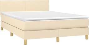 vidaXL Κρεβάτι Boxspring με Στρώμα &amp; LED Κρεμ 140x190 εκ. Υφασμάτινο
