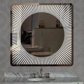 Stewehome Καθρέφτης LED με Κυκλικό Σχέδιο Laser Φως Ημέρας 80x80 cm