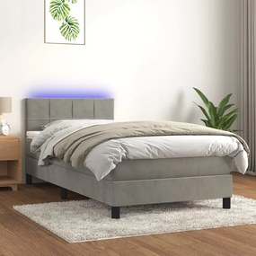 vidaXL Κρεβάτι Boxspring με Στρώμα &amp; LED Αν.Γκρι 90x200 εκ. Βελούδινο