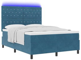 vidaXL Κρεβάτι με Στρώμα & LED Σκούρο Μπλε 140x190 εκ Βελούδο