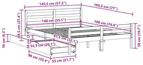 Σκελετός Κρεβατιού Χωρίς Στρώμα 140x190 εκ Μασίφ Ξύλο Πεύκου - Καφέ