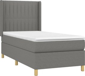 vidaXL Κρεβάτι Boxspring με Στρώμα &amp; LED Σκ.Γκρι 90x190 εκ. Υφασμάτινο