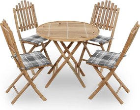 vidaXL Σετ Τραπεζαρίας Εξ. Χώρου Πτυσσόμενο 5 τεμ. Μπαμπού &amp; Μαξιλάρια